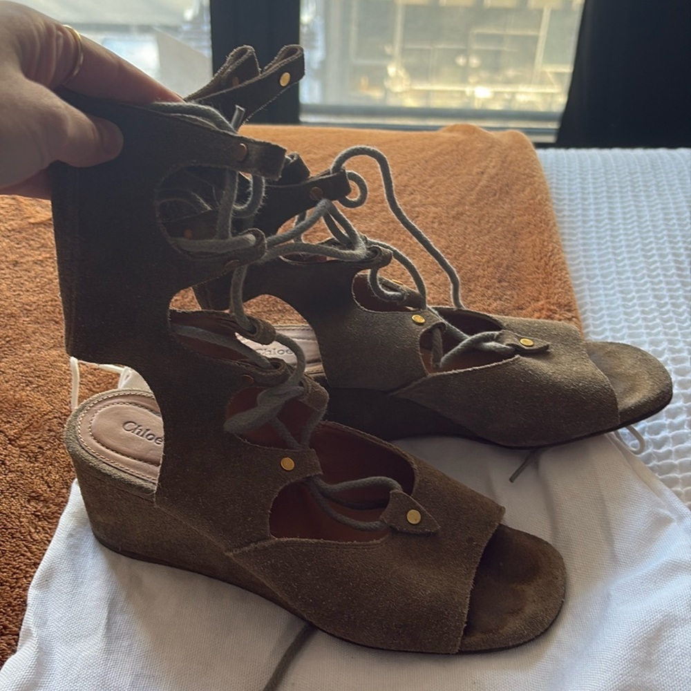 Chloe Suede Lace-up Wedges
